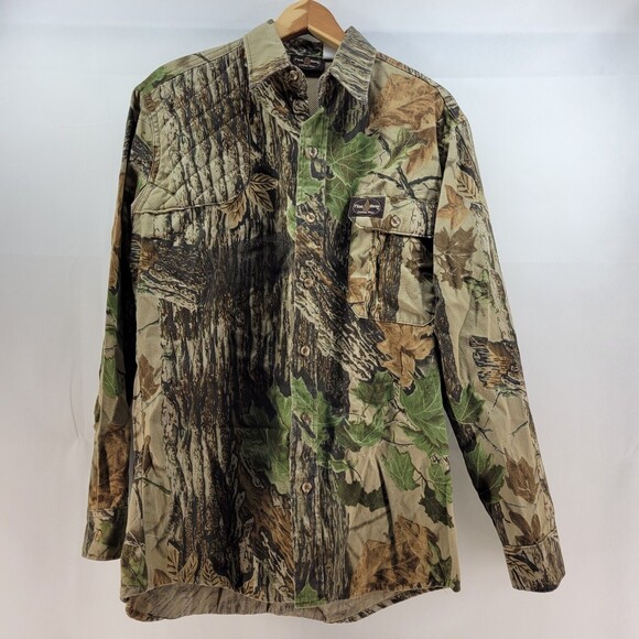 VTG Flint River Flannel Shirt Mens Medium Hunting Shooting Camo Button Vented - Picture 3 of 15